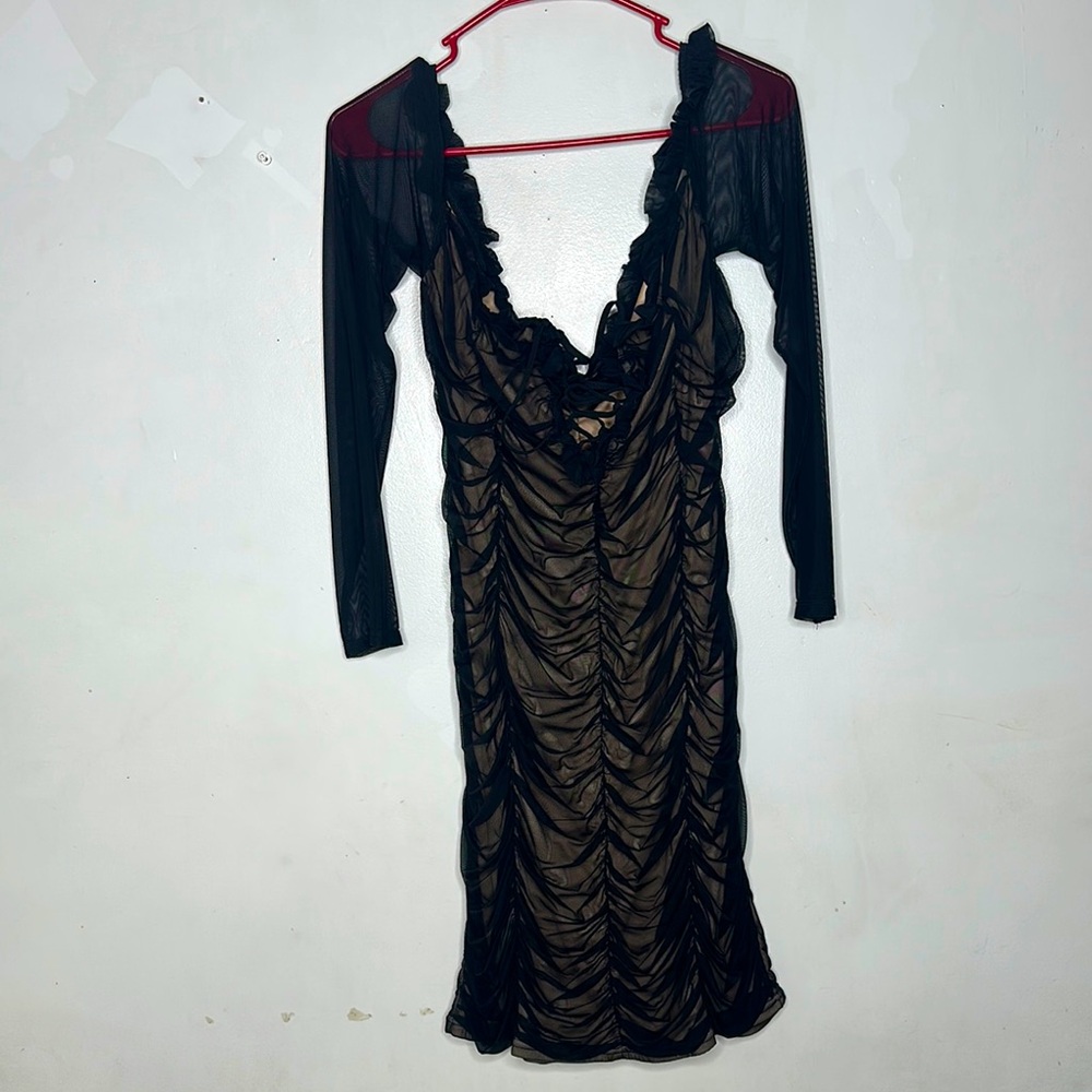 Fashion Nova mesh lace up Ruched Dress